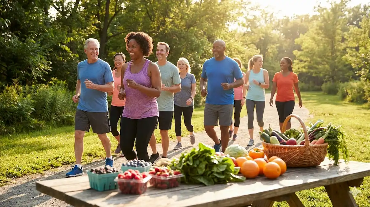 Healthy lifestyle showing longevity through nutrition and physical activity