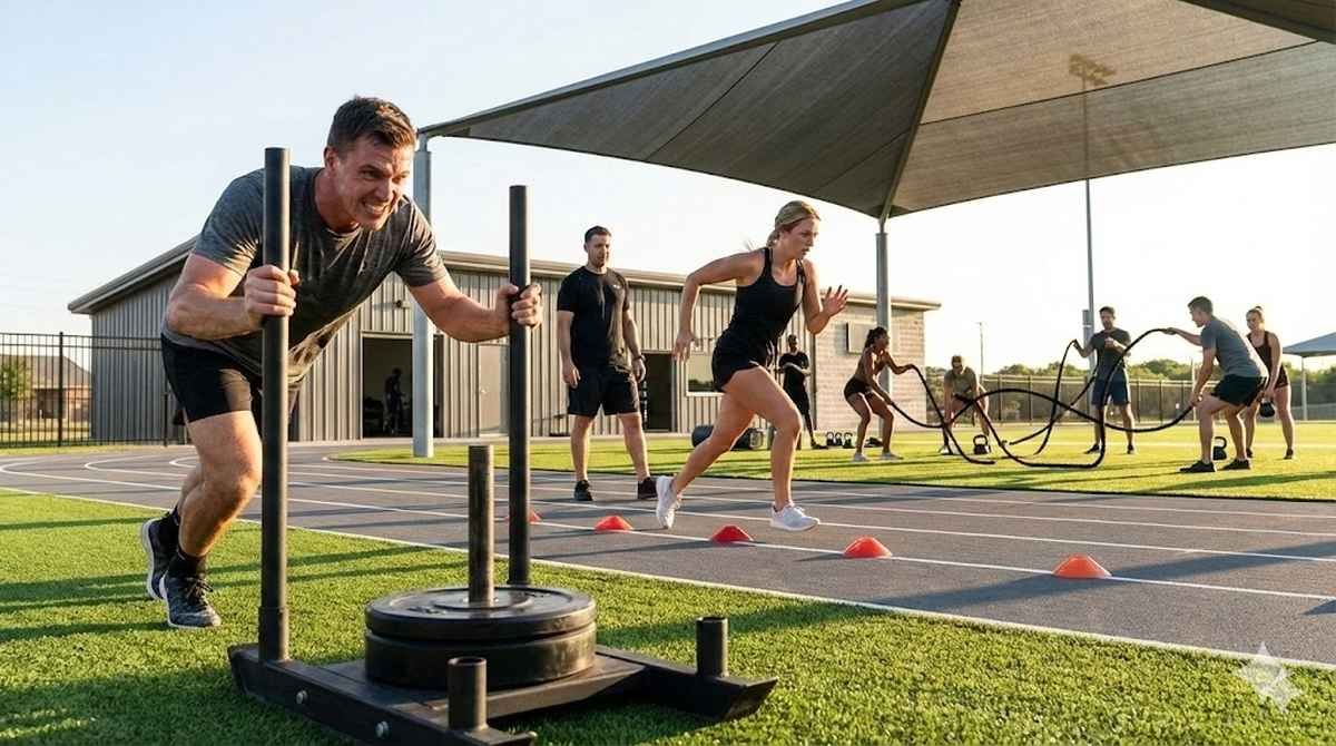 Athletes using performance training methods to improve strength, speed, and endurance