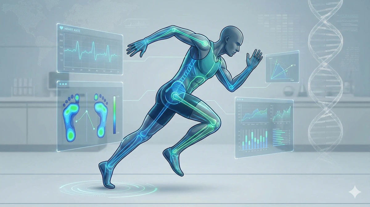 AI-generated illustration showing the logic of sports science through biomechanics, physiology, and athletic performance analysis