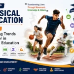 Feature image for CBSE Class 11 Physical Education Chapter 1 showing student athletes, sports science, wholesome development objectives, and career opportunities in physical education including teaching, coaching, fitness, administration, and sports media.