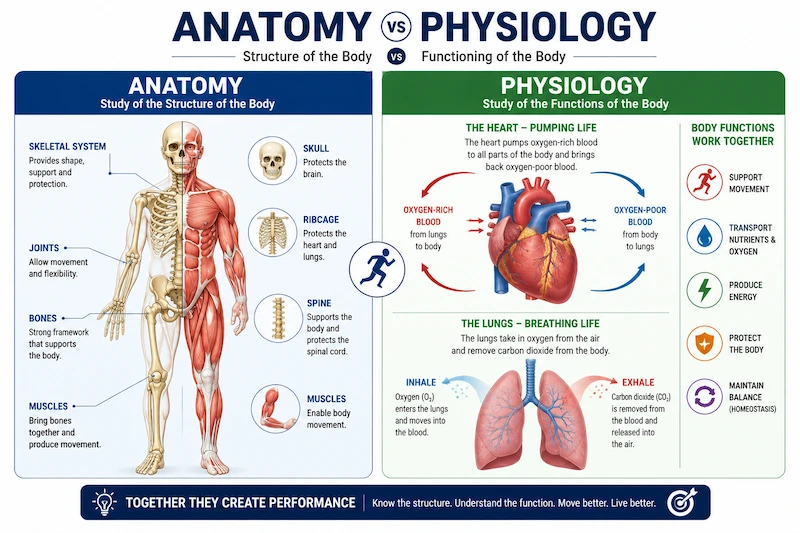 Anatomy and Physiology comparison showing body structure and body functions