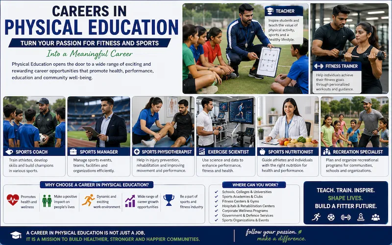 Physical education career opportunities including PE teacher sports coach fitness trainer sports scientist and nutritionist