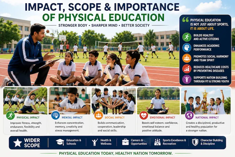 Students and teacher demonstrating the impact scope and importance of physical education