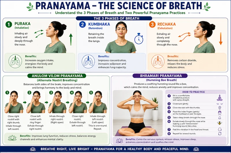 Split educational image comparing modern life stress, screen overload and anxiety with a calm person practicing yoga for relaxation, focus, inner peace and emotional balance.