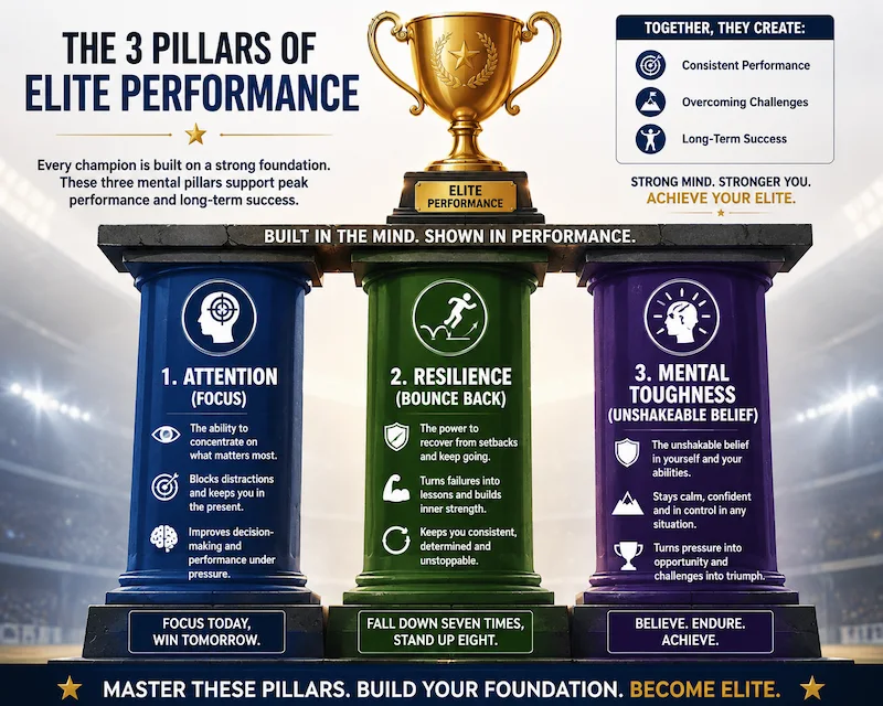 Three pillars of elite sports performance attention resilience and mental toughness