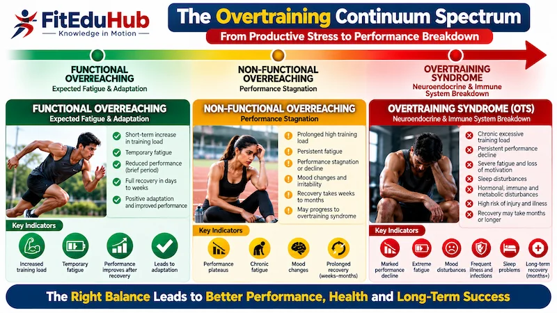 Overtraining Continuum spectrum showing functional overreaching, non-functional overreaching, and overtraining syndrome in athletes